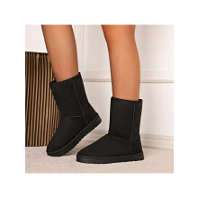 (Black, EUR43) Plus Size Women 2024 Autumn Winter Faux-Fur Lining Mid-Calf Snow Boots, Flat Comfortable Warm Boots