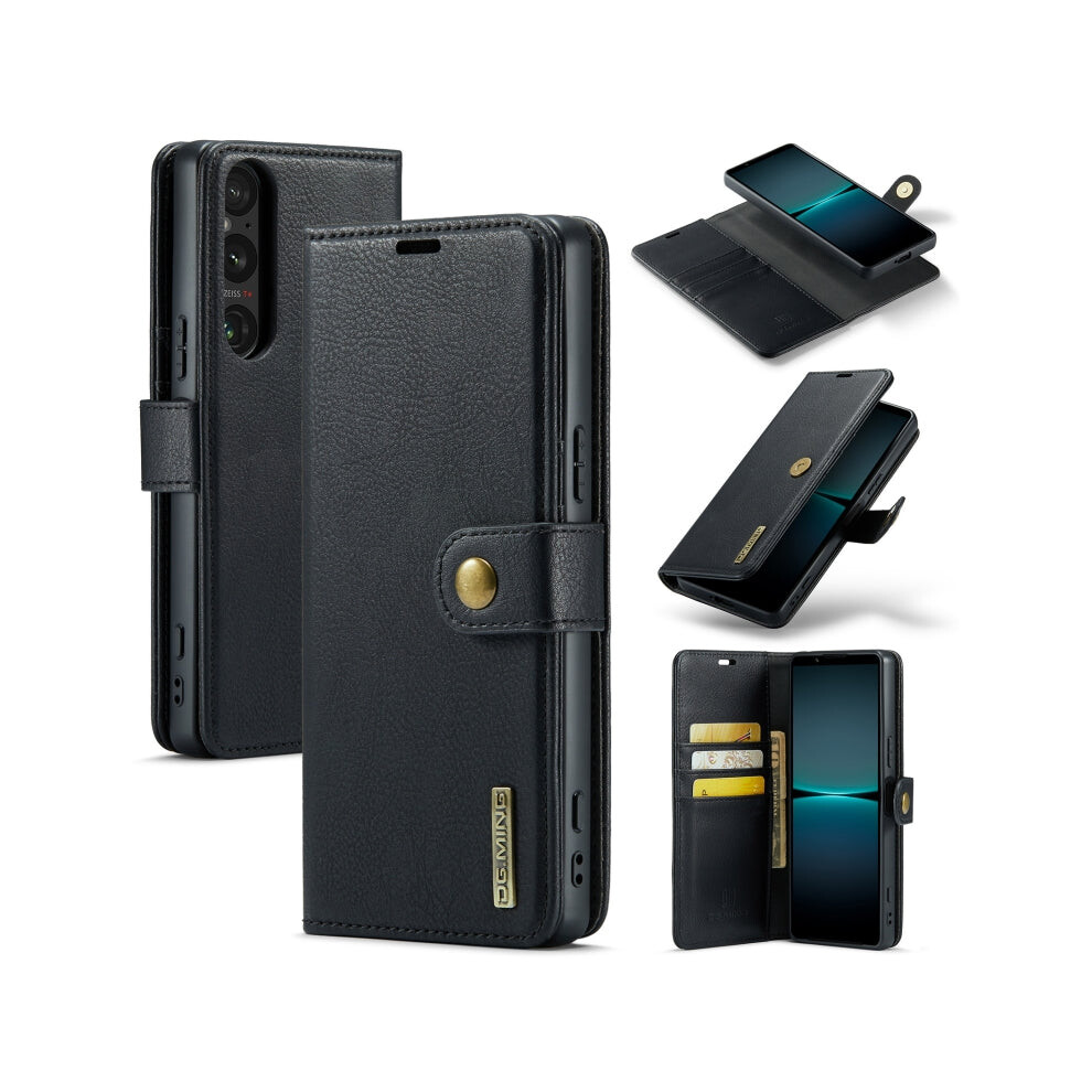 For Sony Xperia 1 V Dg.ming Crazy Horse Texture Detachable Magnetic Leather Phone Case(Black) Black 740390257904