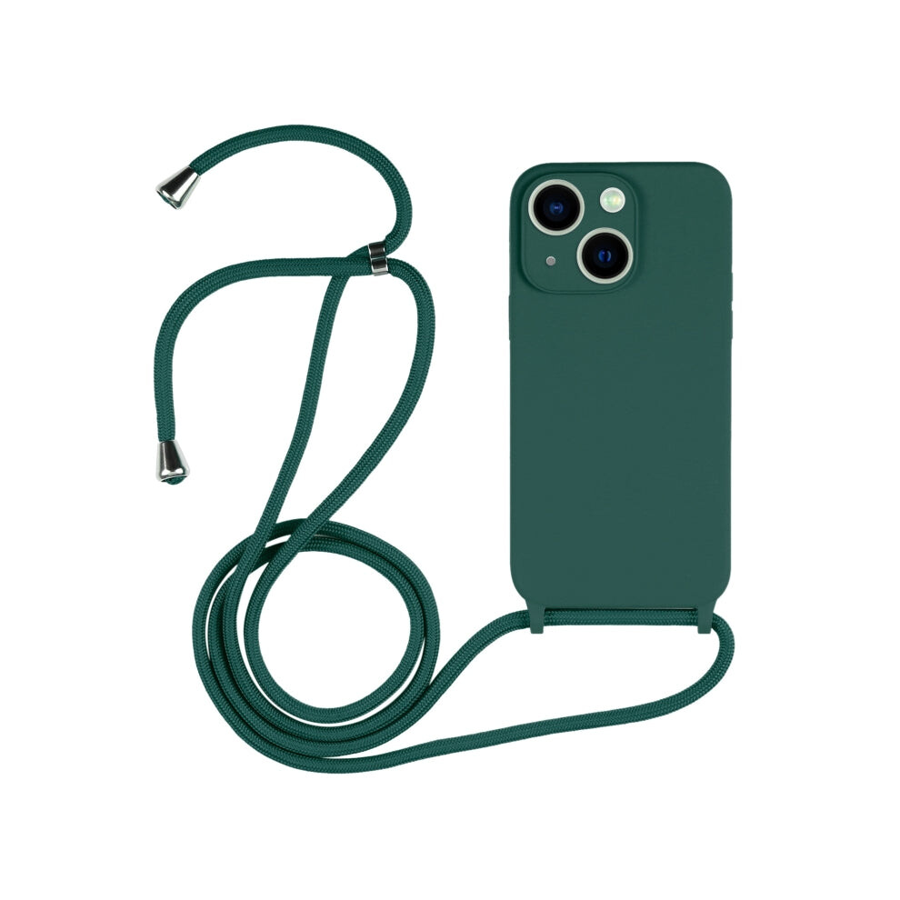 For Iphone 13 Crossbody Lanyard Liquid Silicone Case(Clover ) Green 740390256877