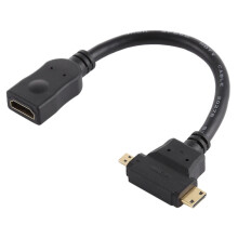 HDMI Female to Mini HDMI Micro HDMI T Shape Cable(Black)