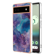 For Google Pixel 6A Electroplating Marble Dual-side IMD Phone Case(Purple 016)
