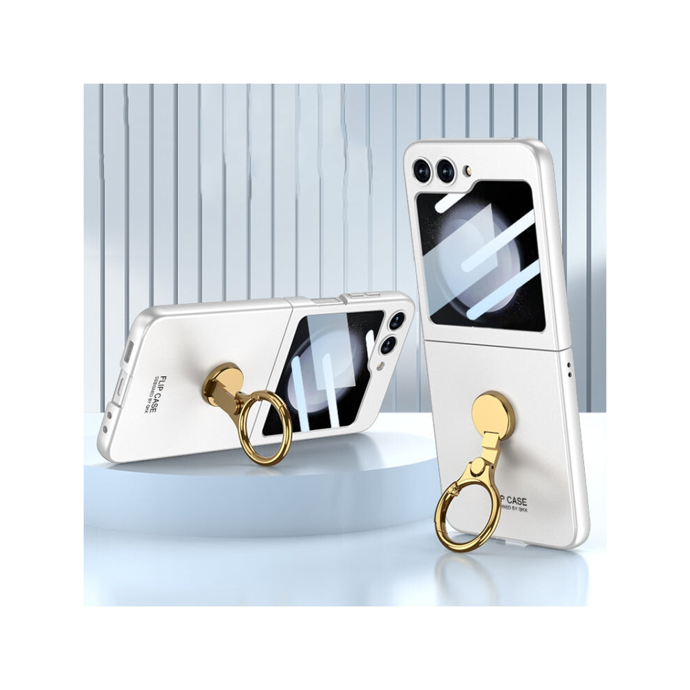 For Samsung Galaxy Z Flip5 Gkk Ultra-Thin Triaxial Ring Holder Pc Phone Case(Silver) Silver 740390254989