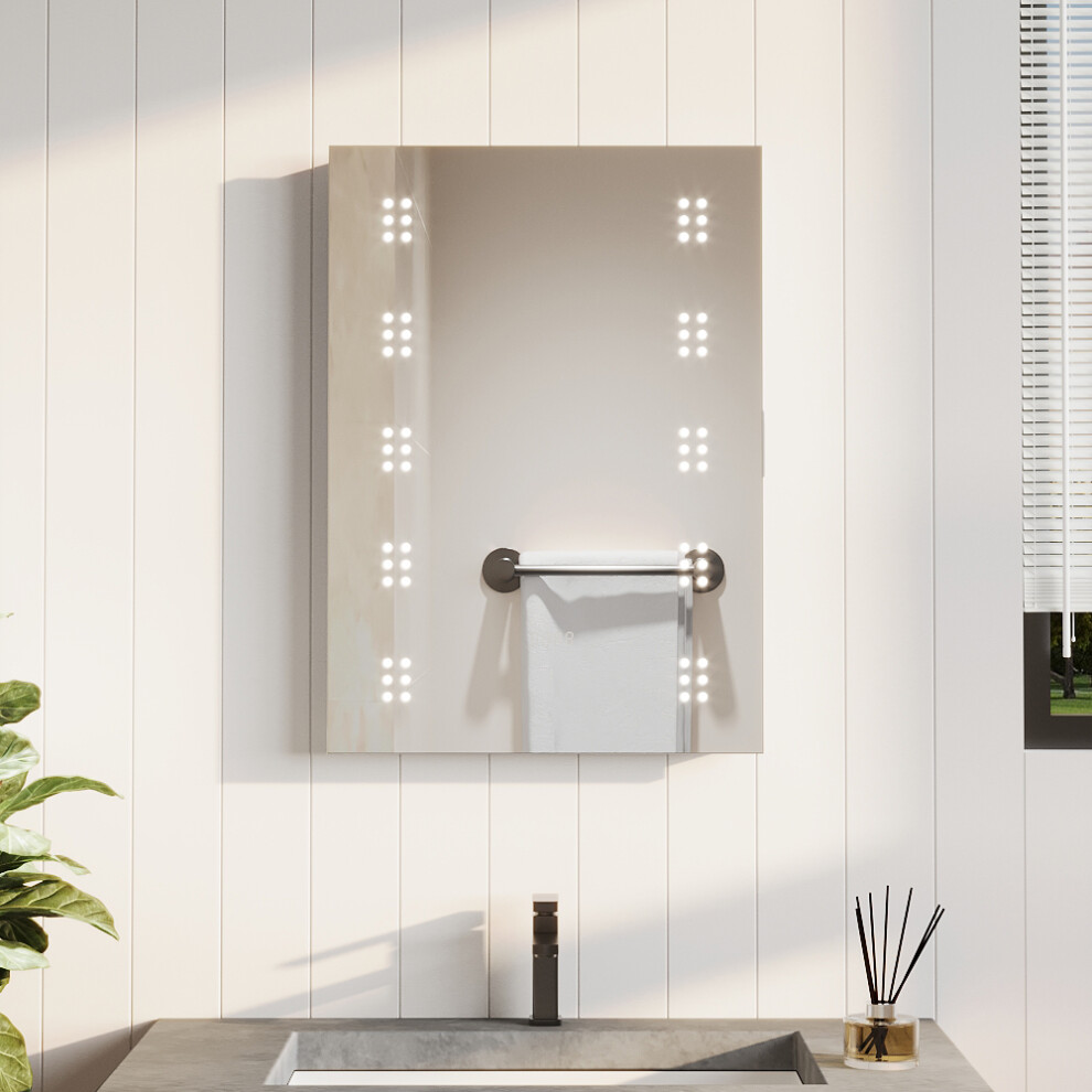 Bathroom Anti-Fog Wall Mounted LED Sensor Touch Vanity Mirror with Clock&Shaver Socket