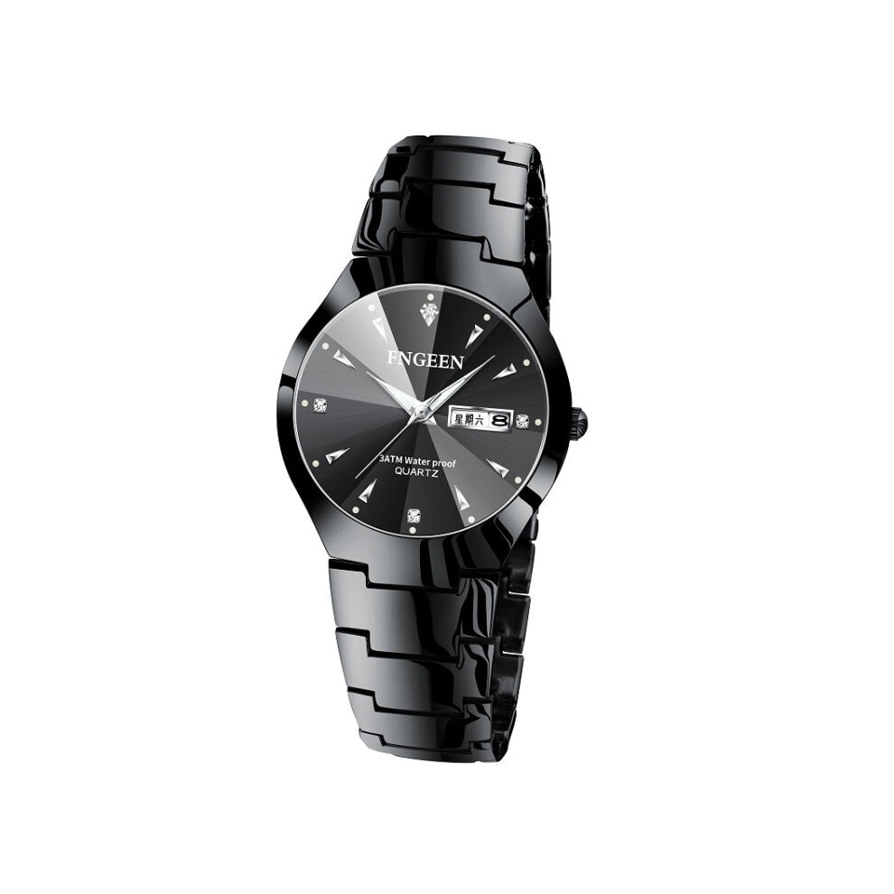 FNGEEN 5808 Men Fashion Steel Strap Quartz Watch Couple Watch(Black Steel Black Surface)