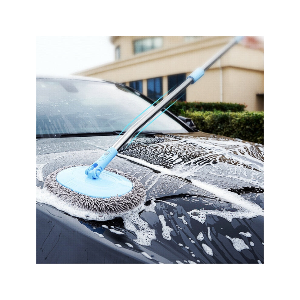 Car Chenille Curved Handle Telescopic Car Wash Soft Bristle Mop(Blue) Blue 740441825861