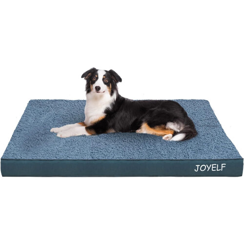 (Large-91.4 x 68.6 x 7.6 cm) Large Dog crate Bed Mats Orthopedic Dog Bed,Egg Crate Foam Dog Mat Waterproof Dog Pad with Washable Removable Cover, a Squeaker Toy as Gift