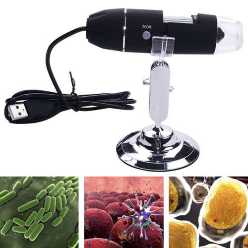 1000X Magnifier 0.3MP Image Sensor USB Digital Microscope with 8 LED & Professional Stand(Black)