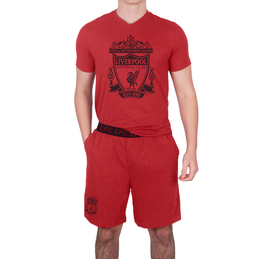 (Red Marl, Medium) Liverpool FC Mens Pyjamas Short Loungewear OFFICIAL Football Gift