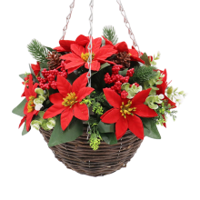 Best Artificial 30cm Christmas Red Poinsettia Hanging Basket Flowers