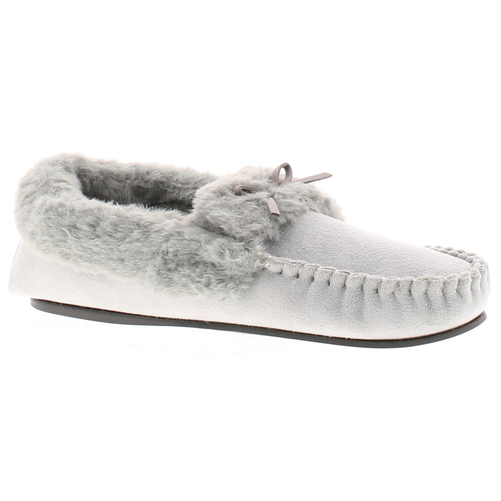 (Grey, 7 (Adults')) Strollers Womens Moccasin Slippers Faux Fur Lined Cosette grey UK Size