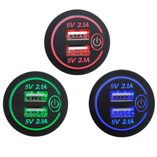 Car Motorcycle Modified Charger Double Aperture 4.2A With Touch Switch USB Car Charge(Blue Light) 2