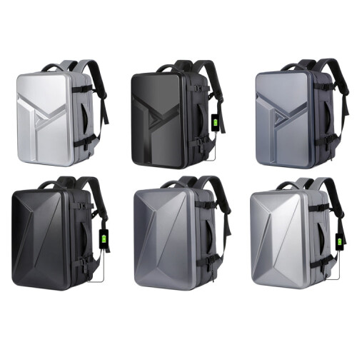 Large-capacity Waterproof Expandable Hard Shell Backpack with USB Charging Hole(162 Black) 2