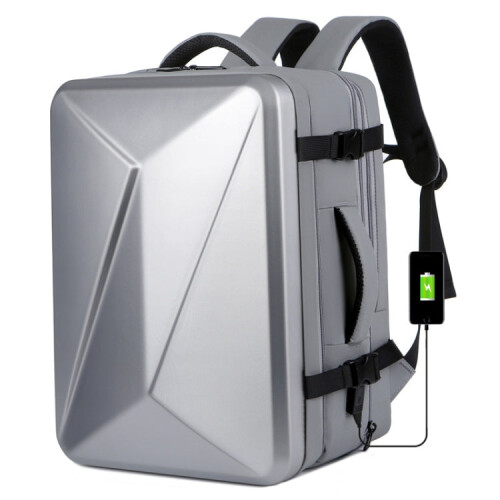 Large-capacity Waterproof Expandable Hard Shell Backpack with USB Charging Hole(162 Light Gray) 1