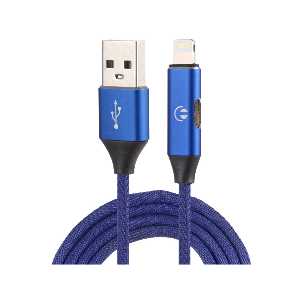 Multifunction 1M 3A 8 Pin Male & 8 Pin Female To Usb Nylon Braided Data Sync Charging Audio Cable(Blue) Blue 740390263486