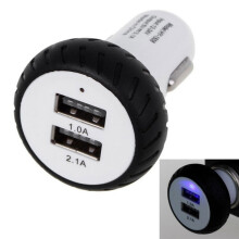 Mini Wheels Design 5V 1.0A.1A Double USB Universal Quick Car Charger for Phones / Tablets(White Black )