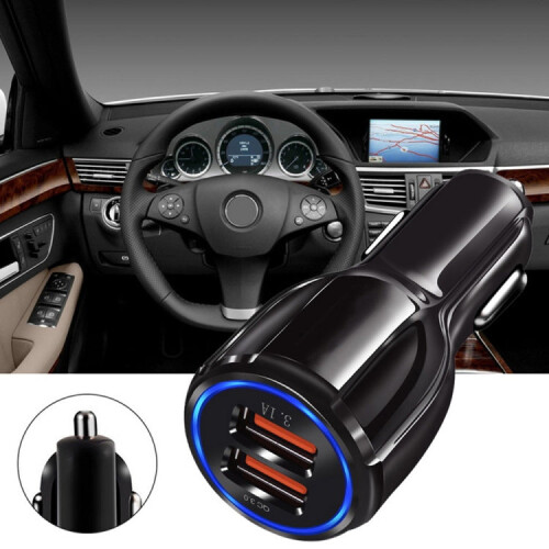 Qc3.0 Dual USB Car Charger  Micro USB Fast Charging Cable Car Charging Kit(Black) 2