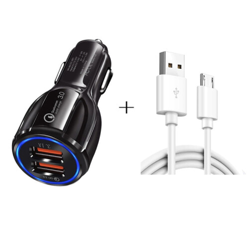 Qc3.0 Dual USB Car Charger  Micro USB Fast Charging Cable Car Charging Kit(Black) 1