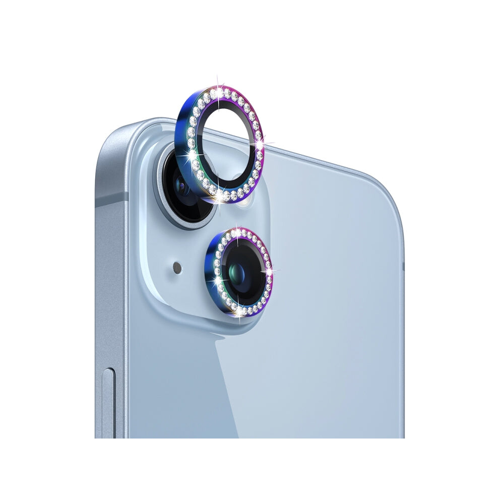 For Iphone 14 / 14 Plus Northjo Camera Lens Protector Tempered Glass Metal Rhinestone Ring Film(Colorful) 740390254781