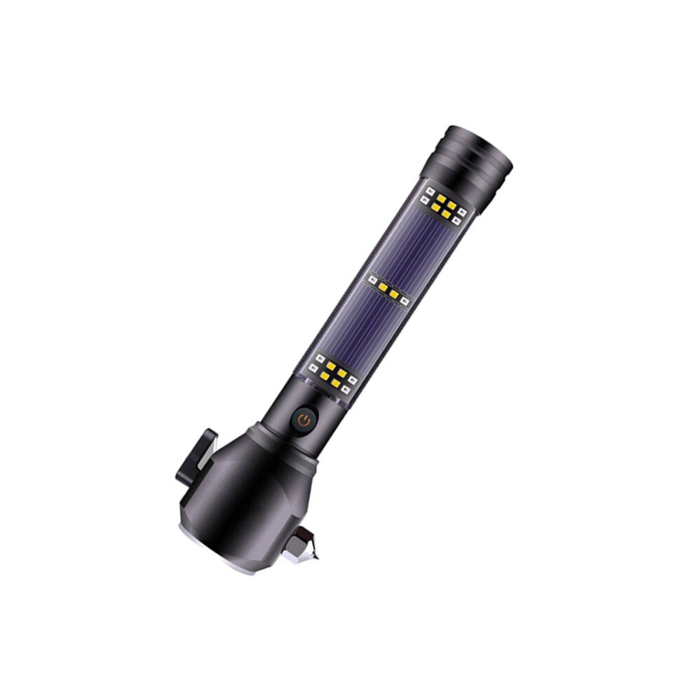 Multi-Functional Car Safety Hammer Solar Alarm Emergency Working Flashlight (Black) Black 740390249404