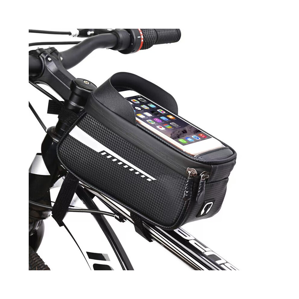 Bike Phone Front Frame Bag - Waterproof Bicycle Phone Bag Bike Phone Case Holder Accessories Cycling Pouch(Black)