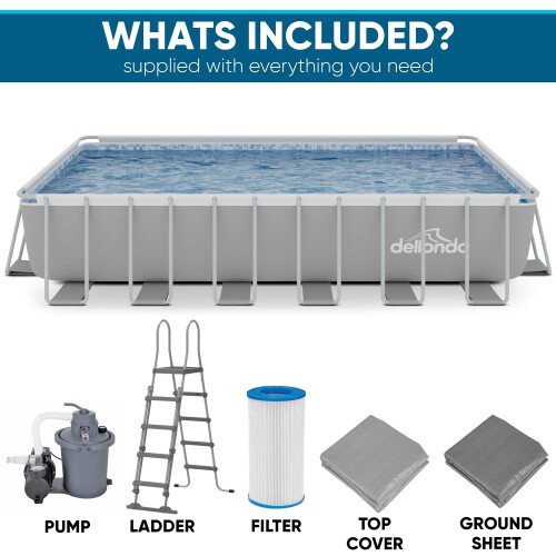 Dellonda Deluxe Steel Frame Rectangular Swimming Pool with Step Ladder & Filter Pump 25ft 2
