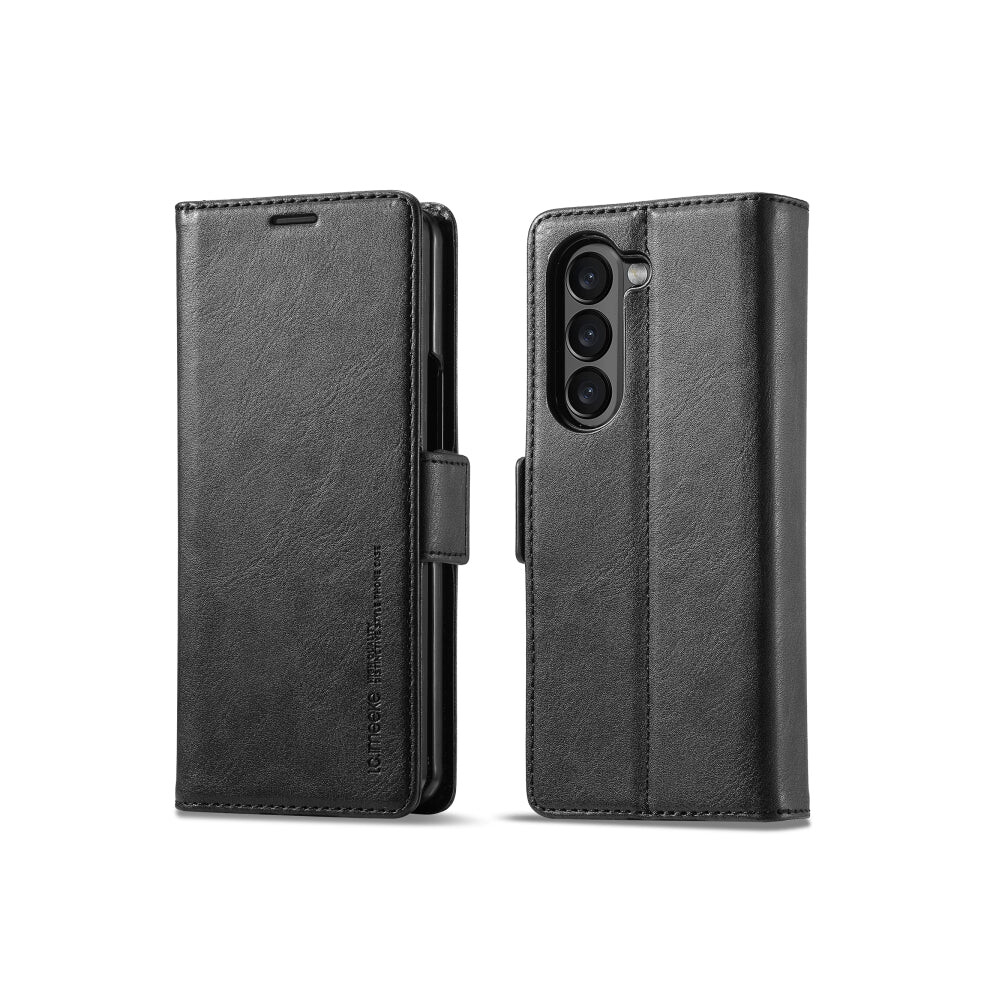 For Samsung Galaxy Z Fold5 Lc.imeeke Rfid Anti-Theft Leather Phone Case(Black) Black 740390258949