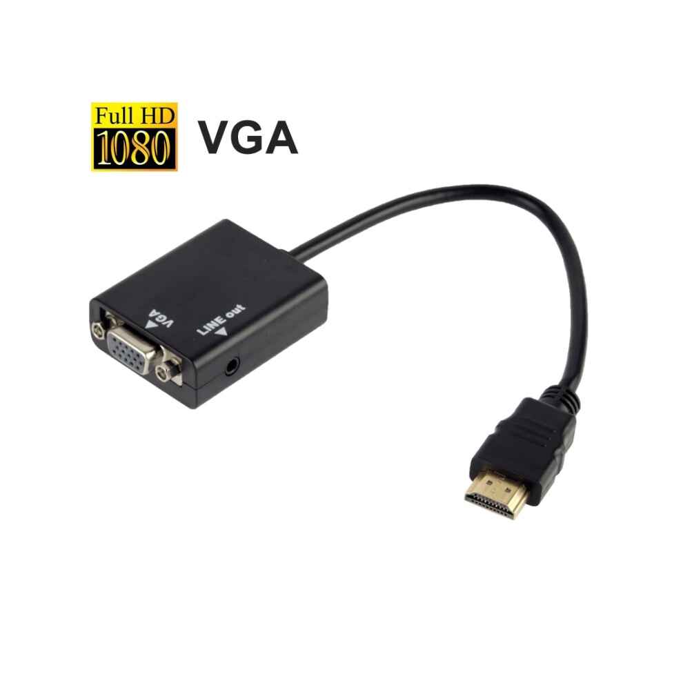 26Cm Hdmi To Vga Audio Output Video Conversion Cable With 3.5Mm Audio Cable, Support Full Hd 1080P(Black) Black 740390262946