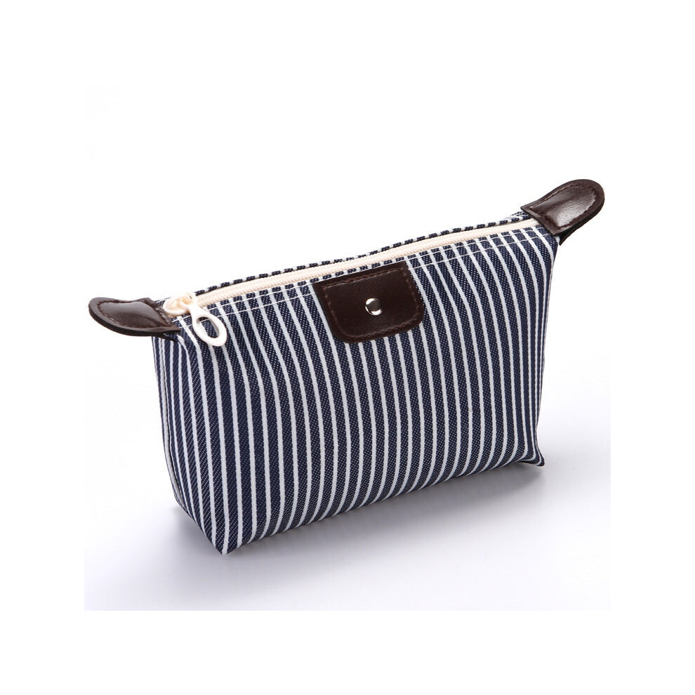 Daily Deal Offers Blue Striped Dumpling Cosmetic Bag Travel Folding Toiletry Bag(Navy )
