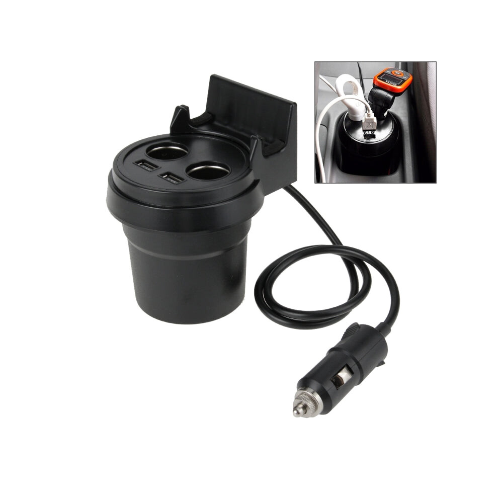 5V 1A+2.4A Two Usb Ports & Two Car Cigarette Lighter Socket Car Charger With Holder Function 740390245314