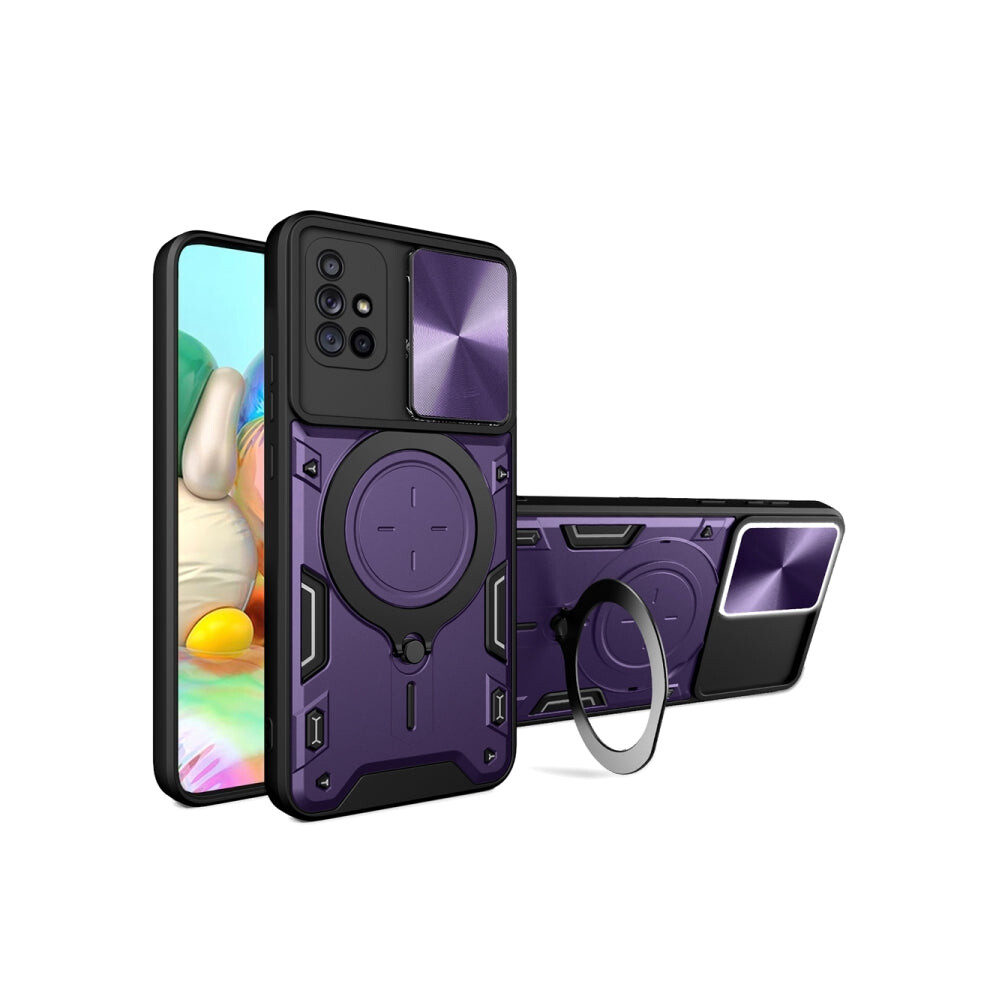 For Samsung Galaxy A71 4G Cd Texture Sliding Camshield Magnetic Holder Phone Case(Purple) Purple 740390295715
