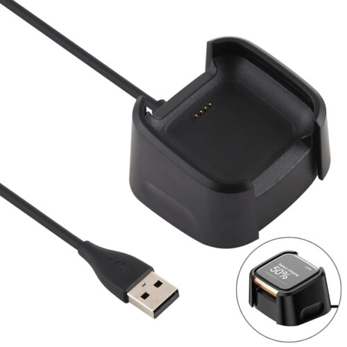 For Fitbit Versa 2 Charger Charging Dock Base Stand Holder with 1m Charging Cable(Black) 1