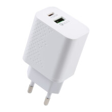 LZ-105A+C PD 20W USB-C/Type-C+QC 3.0 USB Ports Dot Pattern Travel Charger, EU Plug(White)