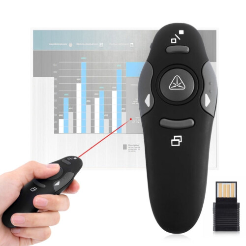 Multimedia Presenter with Laser Pointer & USB Receiver for Projector / PC / Laptop, Control Distance: 15m(Black) 1