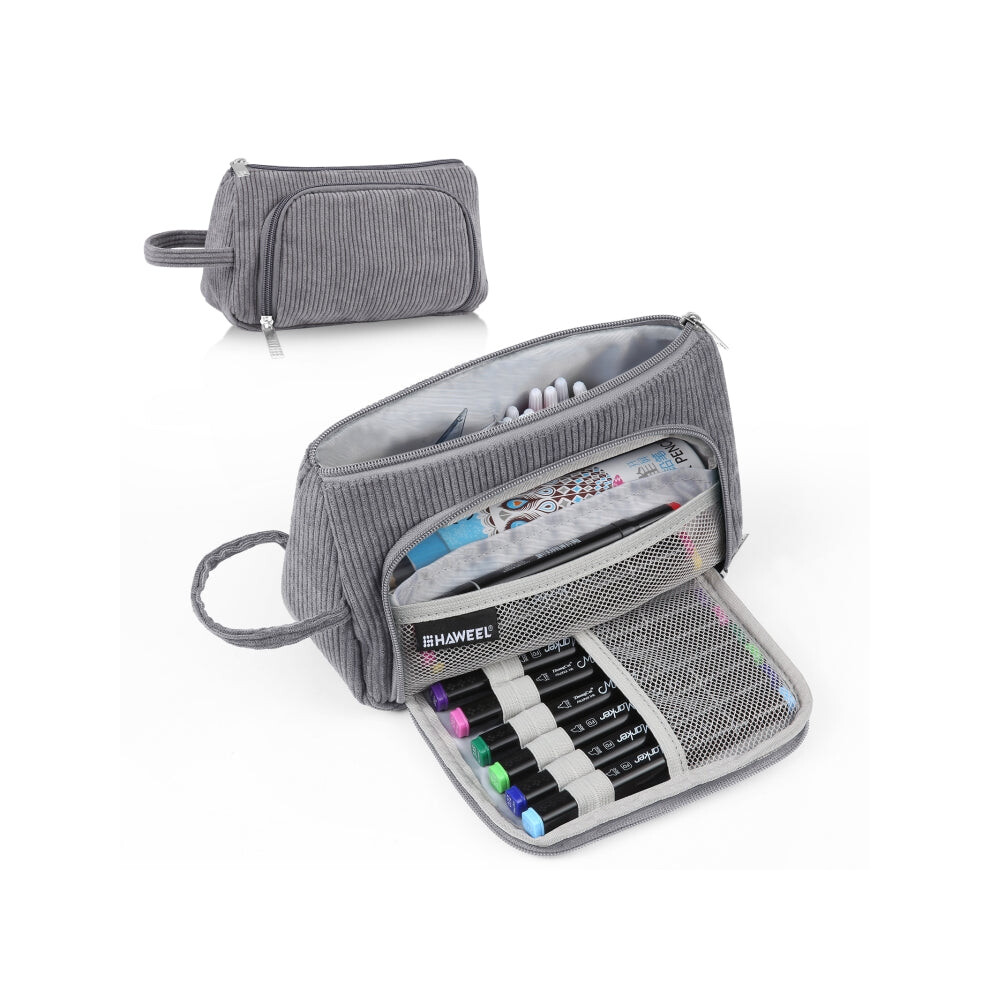 Daily Deal Offers Grey Haweel Corduroy Triangular Pen Case Makeup Pouch Travel Cosmetic Organizer Bag(Grey)