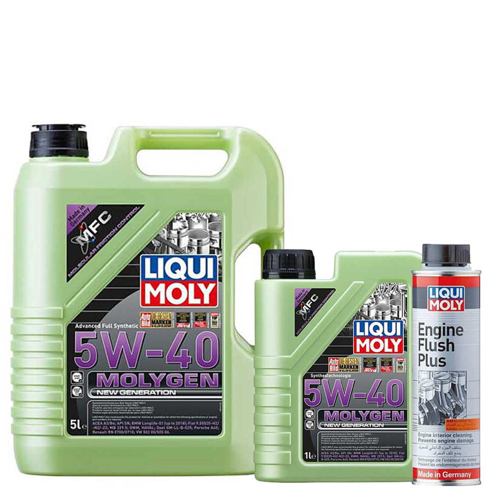 Liqui Moly MOLYGEN 5W40 ACEA A3/B4 VW BMW AUDI PORSCHE 6L + ENGINE FLUSH  300ml