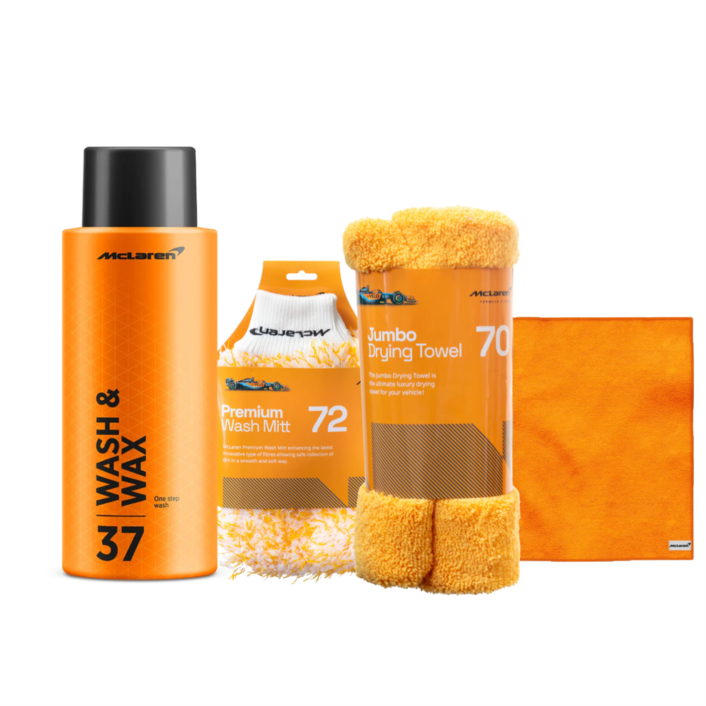 Mclaren Wash & Wax 500Ml+Wash Mitt+Standard Micro Fiber Cloth+Jumbo Drying Towel 5056820520063