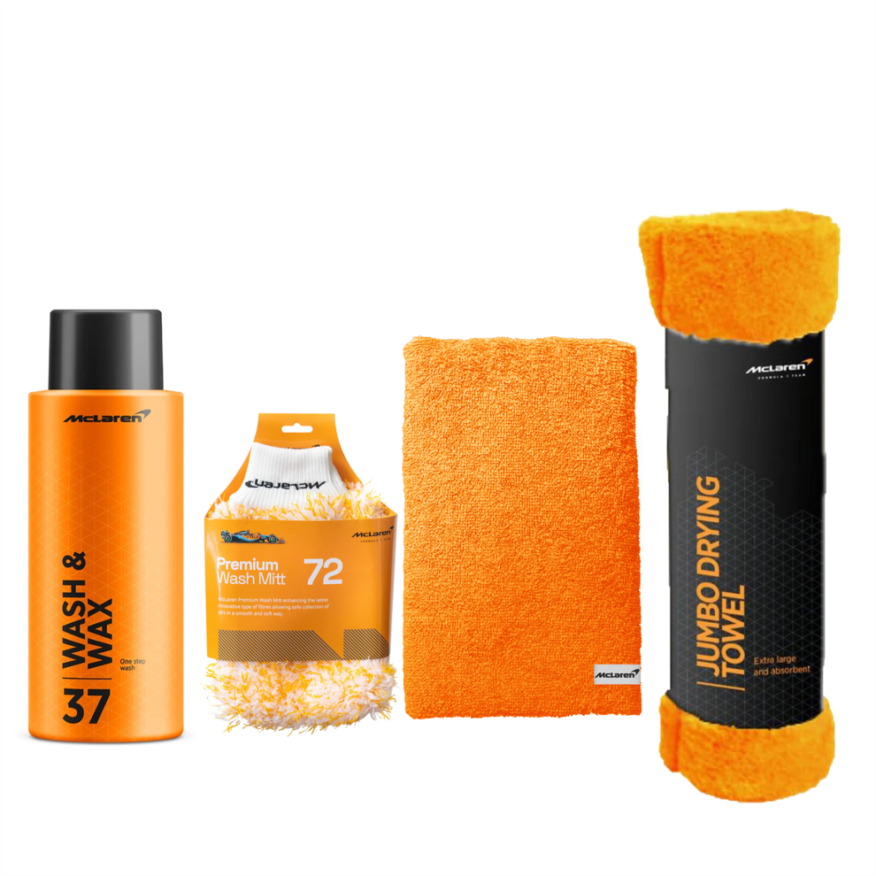 Mclaren Wash & Wax 500Ml+ Wash Mitt+Luxury Micro Fiber Cloth+Jumbo Drying Towel 5056820520087