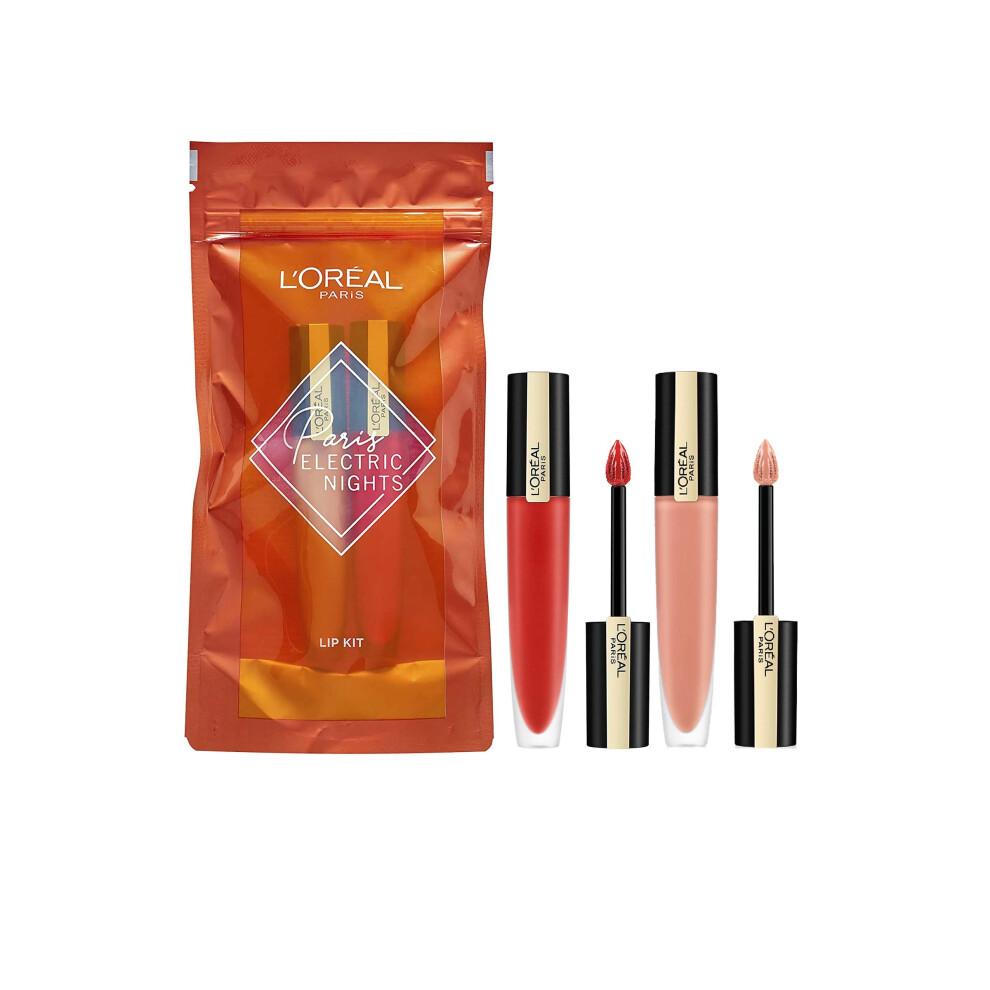 L'Oreal Rouge Signature Paris Electric Nights Lip Kit Duo Empower #110 (Red) and Don't #113 (Nude)