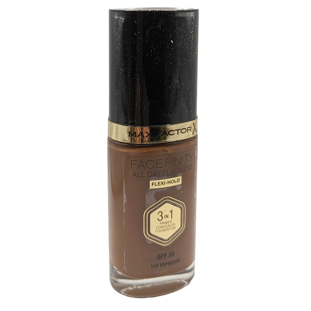 Max Factor Facefinity 3-in-1 All Day Flawless Liquid Foundation, SPF 20 - 110 Espresso, 30 ml