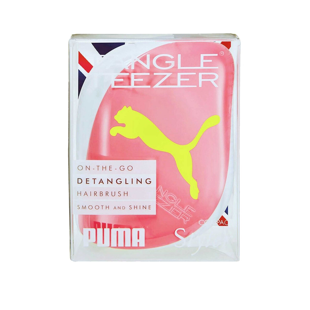 Tangle Teezer Yellow Puma, Compact Styler Detangling Hairbrush, Neon