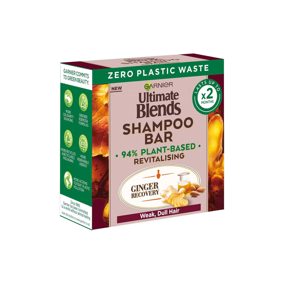 Garnier Ultimate Blends Ginger Recovery Revitalising Shampoo Bar for Weak, Dull Hair 60g
