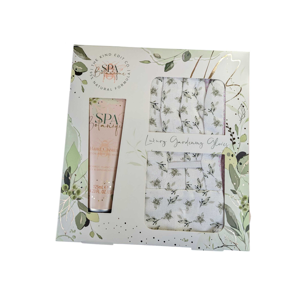 The Kind Edit Co Spa Botanique Garden Glove Gift Set - 125ml Hand Cream, Pair of Garden Gloves