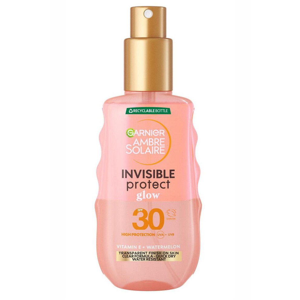 Ambre Solaire Invisible Protect Glow Transparent Sun Cream Spray SPF30, Quick Dry, High Sun Protection Factor 30, Water Resistant, Non Sticky