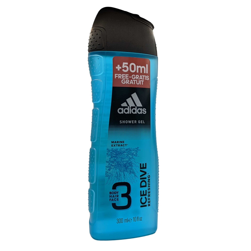 Ice Dive Adidas 3in1 Shower Gel Hair, Body, Face 300ml Refreshing