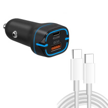 38W PD20W QC3.0 USB Car Charger with Type-C to Type-C Data Cable, Length: 1m(Black)