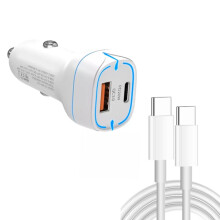 38W PD20W QC3.0 USB Car Charger with Type-C to Type-C Data Cable, Length: 1m(White)