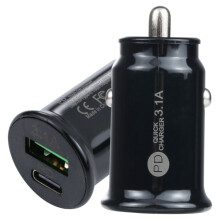 TE-339PD 3.1A PD USB-C / Type-C USB Interface Mini Fast Charging Car Charger(Black)