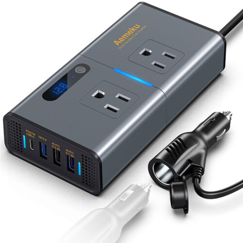 Aemeku Car 200W Inverter USB Power Converter Socket, US Plug 1