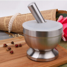 Kitchen Stainless Steel Garlic Food Mortar with Cover, Size: Large