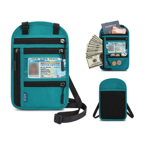 RFID Multi-Function Halter Passport Bag Certificate Protection Cover(Lake Blue) 2